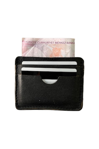 Gerçek Deri Antik Siyah El Yapımı Deri Kartlık Siyah