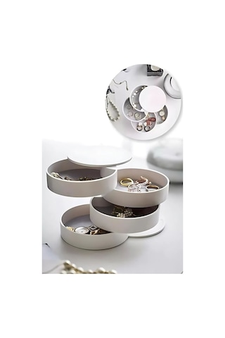 Dönebilir 4 Katlı Takı Ve Aksesuar Organizeri - Beyaz Çok Renkli