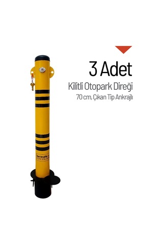 Kilitli Otopark Direği 70 Cm, Çıkan Tip Ankrajlı Park Bariyeri 3 Adet-3980