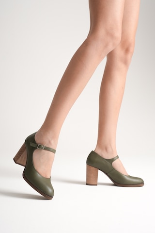 Analin Shoes Kadın Hakiki Deri Bantlı Topuklu Ayakkabı Yeşil