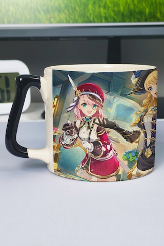 Charlotte Genshin İmpact Baskılı Seramik Lüks Kupa 1 Adet Özel Siyah Kulp Dalga Kulp V3d Çok Renkli