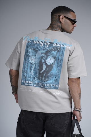 King-Brich The King Of Balance Baskılı Oversize Kalıp Unisex Tişört Gri