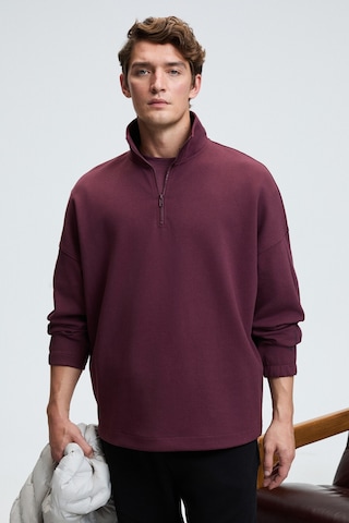 Grımelange EDISON Erkek Yarım Fermuarlı Kolu Baskılı Dik Yaka Bordo Sweatshirt