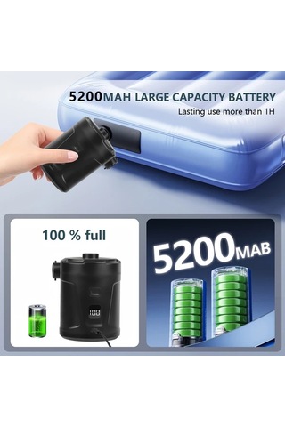 Xuweiwei Siyah Taşınabilir Kablosuz Şişirme Pompası Kamp Ve Açık Hava Kullanımı 5200mah Bataryalı