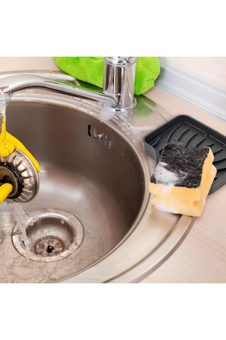 Silikon Mutfak, Banyo Su Giderli Vantuzlu Esnek Sabunluk Siyah Re