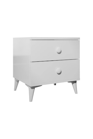 Komidin 2 Çekmeceli Beyaz - Beyaz Kulplu Konik Ayaklı Kurulu