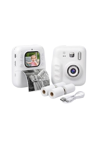 Eğlenceli Baskılı Çocuk Fotoğraf Makinesi Video Çekim 4 Rulo Kağıt 5 Kalem Set Standart