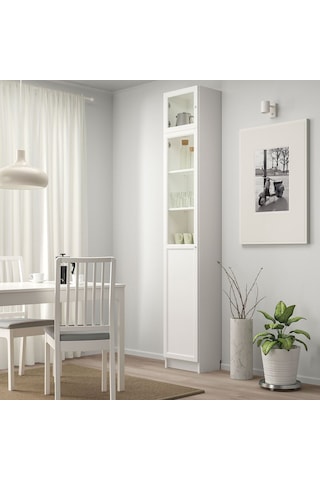 Cam/panel Kapaklı Kitaplık, Beyaz, 40x30x237 Cm Beyaz
