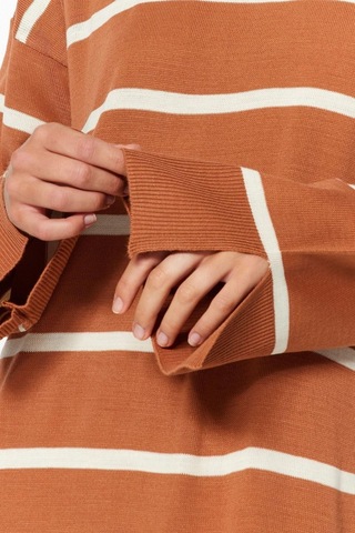 Ersefa Moda Regular Casual Günlük Tek Plaka Dokuma V Yaka Uzun Kol A-lin Açık Kahverengi