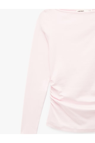 Koton Pamuklu Slim Fit Kayık Yaka Uzun Kollu Drapeli Tişört Pembe 6sak50318ek Gül