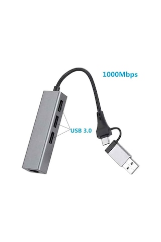 1000 Mbps Gigabit Usb-c Ve Usb-a Girişli 4 Port Usb 3.0 Hub Gigabit Ethernet Adaptörü 1000 Mbps Kablolu İnternet, 5gbps Veri Aktarımı, Çoklu Bağlantı Desteği, Kompakt Abs Gövde Zr1109 Acı Kahverengi