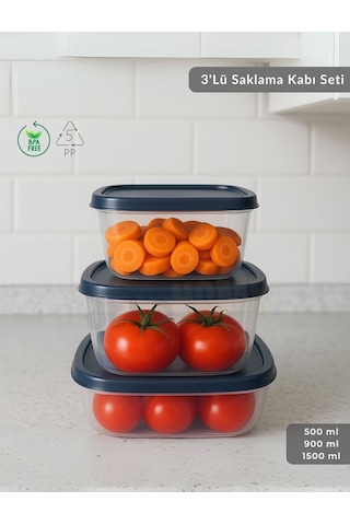 3'lü Saklama Kabı Seti Kare Erzak Kabı Bpa Free Derin Dondurucu İçin Uygun 500-900-1500 Ml Şeffaf