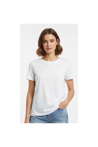 Lyvean Bisiklet Yaka Regular Kısa Kollu Tshirt Beyaz