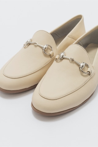 Luvishoes F03 Ekru Bej Cilt Deri Kadın Babet Bej - Ekru