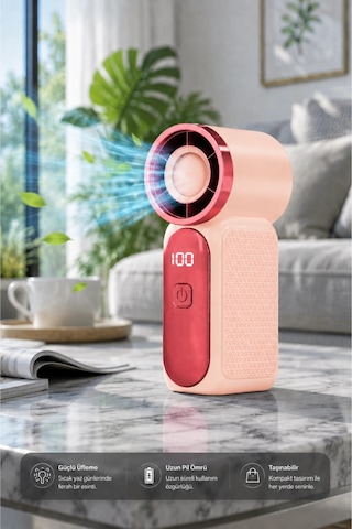 Glr Fs-24 Pembe Şarj Edilebilir Mini El Fanı Yüksek Hızlı Taşınabilir Cep Vantilatörü