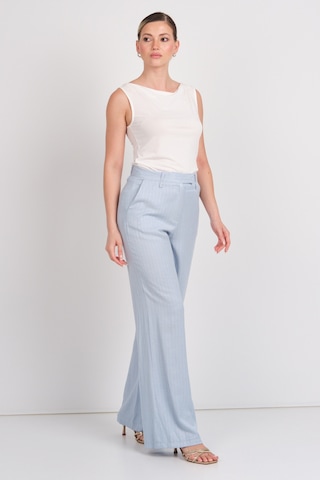 Ayhan Kadın Çizgili Cepli Keten Pantolon 1197 Mavi Mavi