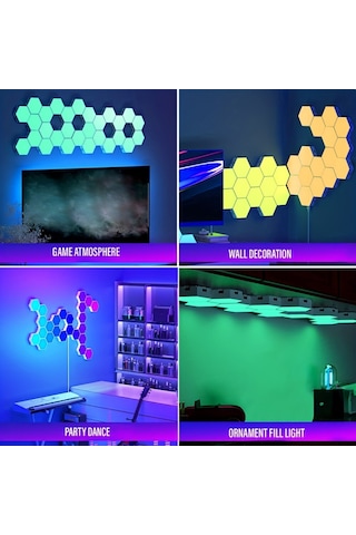 Rgb Led Akıllı Altıgen Duvar Lambası Kumandalı Gece Işığı RGB