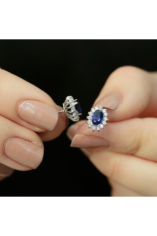 Lova Pırlantalı Oval Safir Anturaj Küpe - 3030022