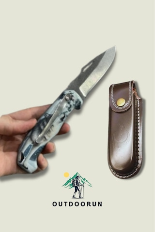 Türk Bayrak Desen Kılıflı Bozkurt Kamp Çakı 20 Cm Beyaz