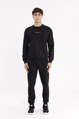 Rowinger Minimal Göğüs İşlemeli Rahat Kalıp Esnek Manşetli Mevsimlik Bisiklet Yaka Sweatshirt Black