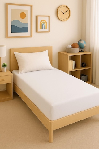 140 X 200 Cm Düz Pamuklu Tek Kişilik Lastikli Fitted Penye Çarşaf Beyaz