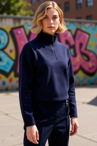 Benerly Kadın Dik Yaka Düşük Kol Fermuarlı Regular Kalıp Örme Sweatshirt Lacivert
