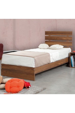 Pasifichome Huga Tek Kişilik Ahşap Karyola Ceviz 100 Cm / Başlıklı Karyola