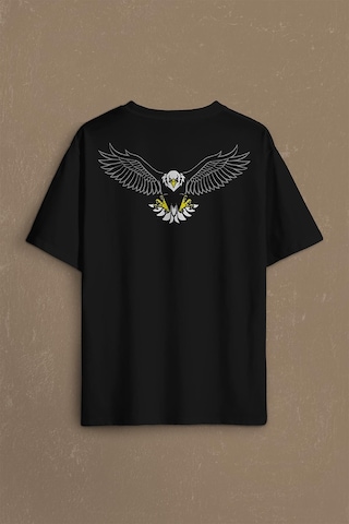 Kara Kartal Şampiyon Eagle Sırt Ön Baskılı Oversize Tişört Unisex T-shirt 001 Siyah