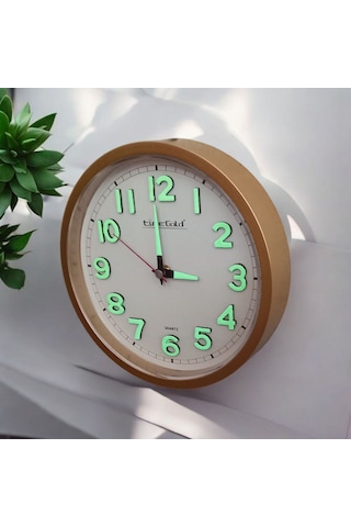 Fosforlu 3d Kabartma Rakam Mini Küçük Duvar Saati Çap 22 Cm Gold Altın