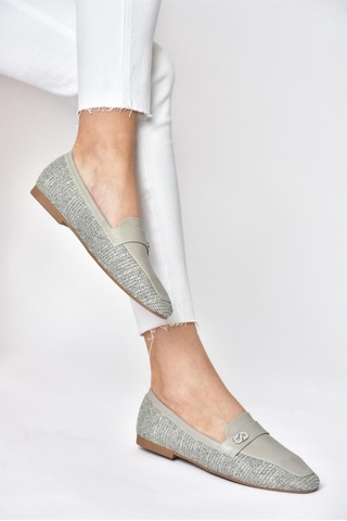 Fox Shoes P820940209 Gri Düz Tabanlı Günlük Kadın Babet Gri-suni Deri Gri