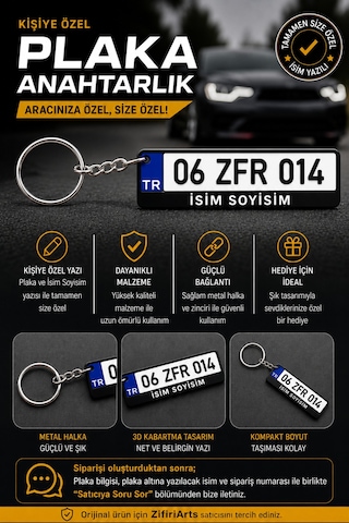 Kişiye Özel İsimli Plaka Anahtarlık Mavi