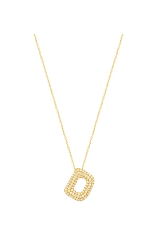 Beyaz Zirkon Taşlı Gümüş Harf Kolye - D Harfi Rose Gold
