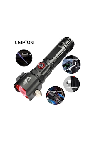 Şarjlı El Feneri Yüksek Güçlü Led Işık Usb İle Şarj Escape Rescue Antrasit
