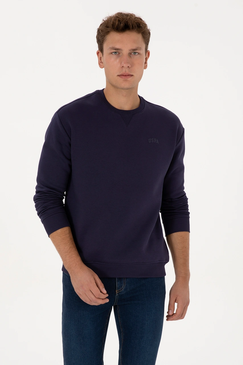 U.S. Polo Assn. Erkek Comfort Fit Bisiklet Yaka Şardonlu Mürdüm Basic Sweatshirt 50313757-VR074