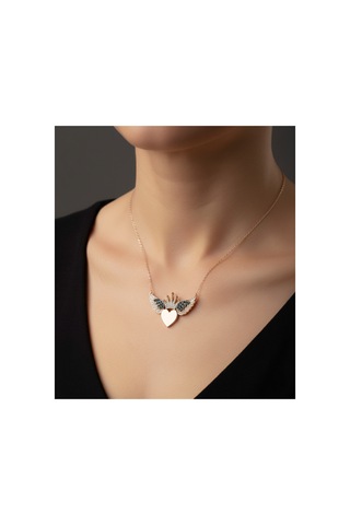 925 Ayar Orjinal Gümüş Kalbimin Tacı Melek Kanadı Rose Gold Renk Kolye