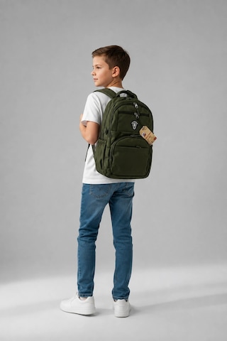Haki Sade Görünüm Unisex Ortaokul Ve Lise Okul Çantası Suya Dayanıklı, Ortopedik, 5 Zincir+laptop Bö