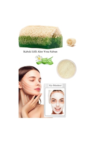 3'lü Set Kabak Lifli Yüz Pedi Kesesi Aloe Vera Özlü Lifli Sabun Canlandırıcı Cilt Bakım Yüz Maskesi