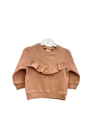 Zekids Kız Çocuk Pamuklu Fırfır Detaylı Taytlı Takım-14295 Kahverengi