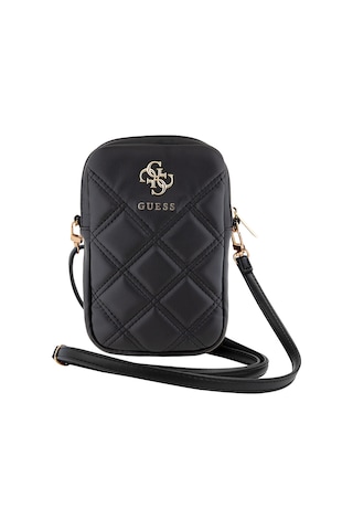 Guess Lisanslı Çapraz Askılı Vücut Çantası 4g Metal Logolu Kapitone Desenli Fermuarlı Pu Deri Siyah