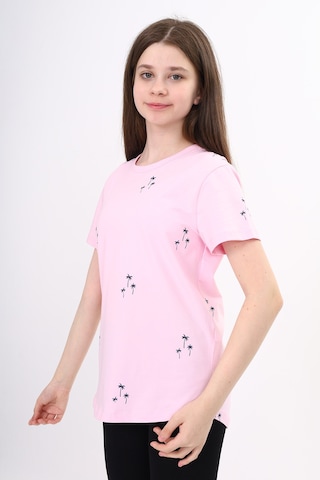 Toontoy Kids Toontoy Kız Çocuk Palmiye Baskılı Tişört Açık Pembe