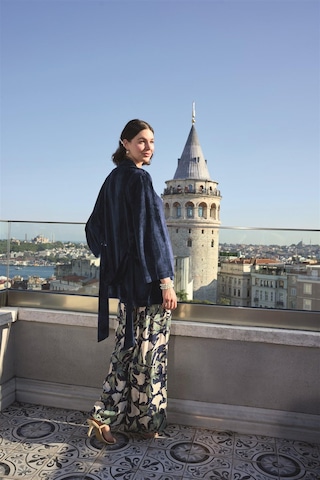 Monamise Kadın Yaprak Desenli Ve Dantelli 3'lü Pijama Takımı 24143 Lacivert