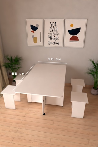 Pratik Katlanır Açılır Kapanır Katlanabilir Taşınabilir Beyaz Yemek Masası 4 Kişilik Balkon Masası Beyaz