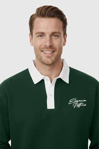 Rizzup Erkek Yeşil Relax Fit İçi Polarlı Polo Yaka Sweatshirt Pamuklu Kalın Sweatshirt 2600762