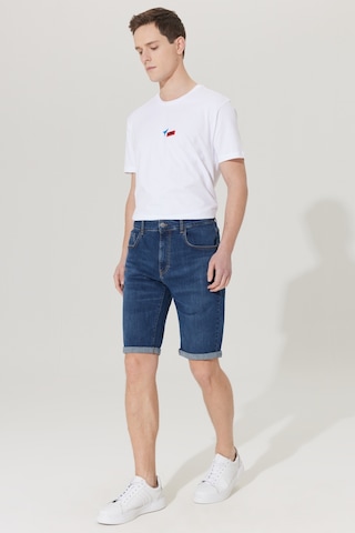 Ac&Co / Altınyıldız Classics Erkek K.Mavı Slim Fit Dar Kesim Pamuklu Esnek Denim Şort Koyu Mavi
