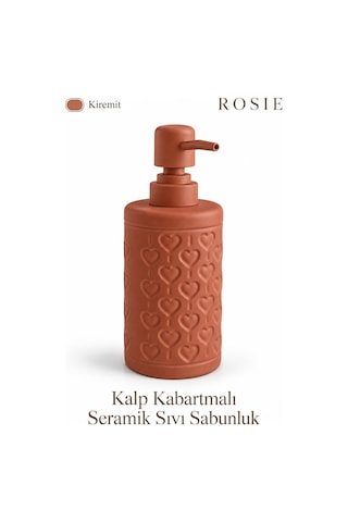 Rosıe Kiremit Kabartma Kalp Desenli Yuvarlak Seramik Sıvı Sabunluk 350 Ml Karışık