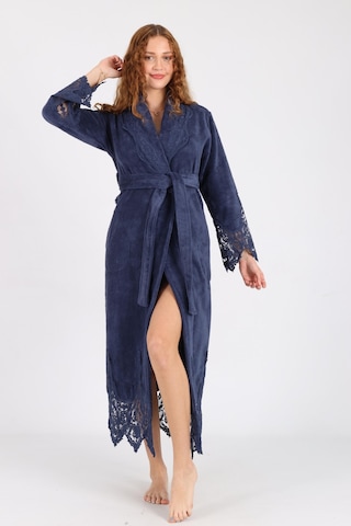 Dantelli Bambu Cotton Triga Bornoz Koyu Mavi