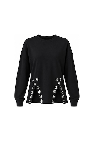 Laluvia Siyah Taş İşlemeli Sweatshirt - 261010