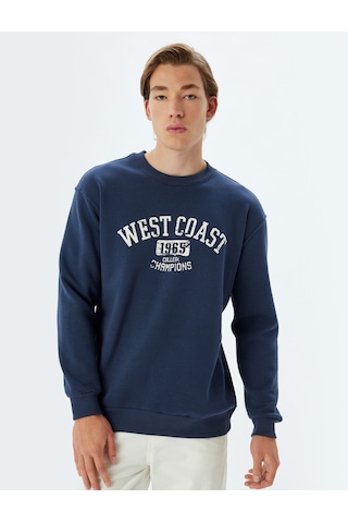 Koton Oversize Sweatshirt Kolej Baskılı Bisiklet Yaka Pamuk Karışımlı Lacivert 5wam70099mk Lacivert