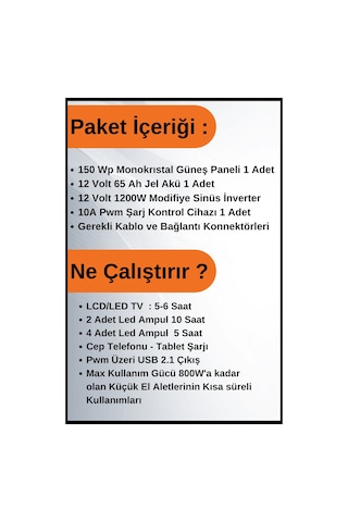 N&D Lighting Tv+aydınlatma Venti Mono Solar Paket 220 Volt -1.2kwp