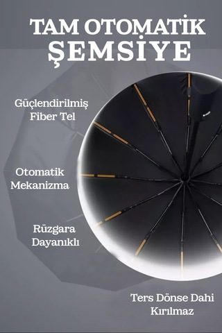 Fitfiyat Tam Otomatik Rüzgarda Kırılmayan Profesyonel Erkek Kadın Şemsiye Siyah